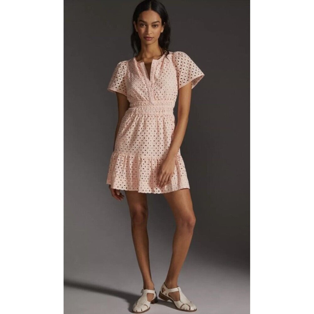 Anthropologie Somerset Eyelet Mini‎ Dress Pink Womens Sz XS NEW $160
